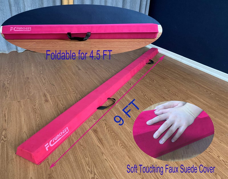 FC FUNCHEER 6FT/9FT Folding Balance Beam for Kids ages 3-39- Foldable Gymnastics Floor Beam,Anti-Slip ,Carrying Bag, Faux Suede Covered,EVA foam,Gymnastics Equipment for Kids Training At Home,School,Gym Center - Image 2